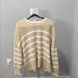 Banana Republic Beige and White Striped Sweater